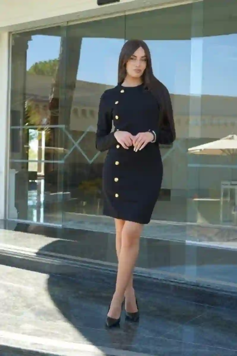 Resim GAELLE GOLD DÜĞMELİ ELBİSE